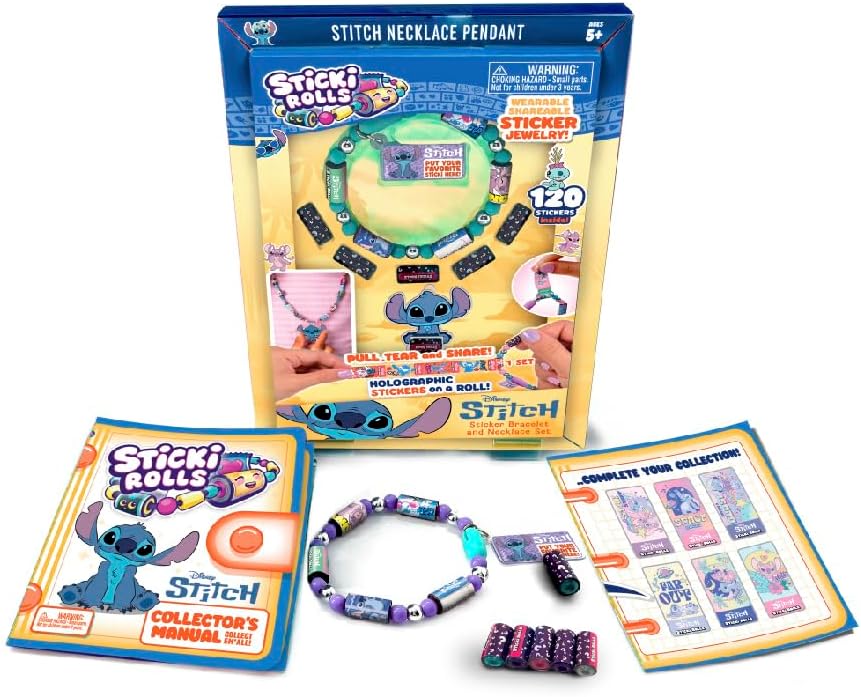 Sky Castle Sticki Rolls Stitch Pendant Pack, Wearable Sticker Jewellery, Collectable Toys, Disney Stitch, 15 x 3 x 23.5 cm