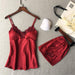 BABIFIS Women Pajamas Satin Sleepwear Pijama Silk Home Wear Lace Home Clothing Chest Pads Spaghetti Strap Sleep Lounge Pyjama D L