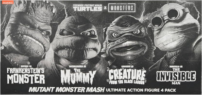 NECA - Monstruos universales/Tortugas Ninja Mutantes Adolescentes - Figura de acción a escala de 7 pulgadas - Paquete de 4 tortugas en blanco y negro