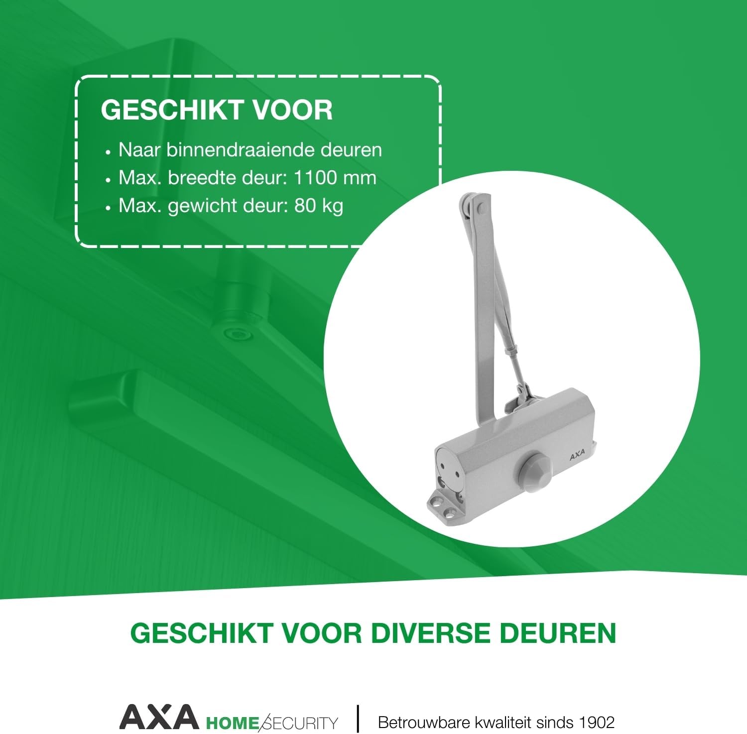 Axa Deurdranger - Model 7504 - Deursluiter Voor Binnen - Tot 80 Kg - Voor Binnendeuren - Grijs