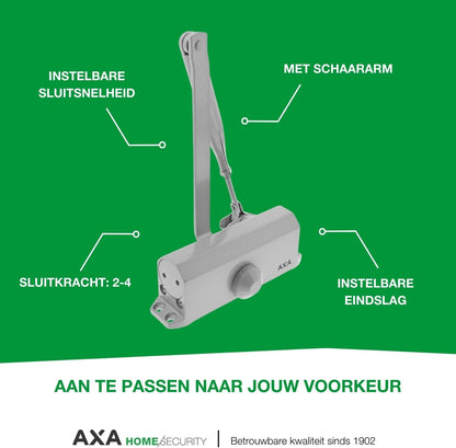 Axa Deurdranger - Model 7504 - Deursluiter Voor Binnen - Tot 80 Kg - Voor Binnendeuren - Grijs