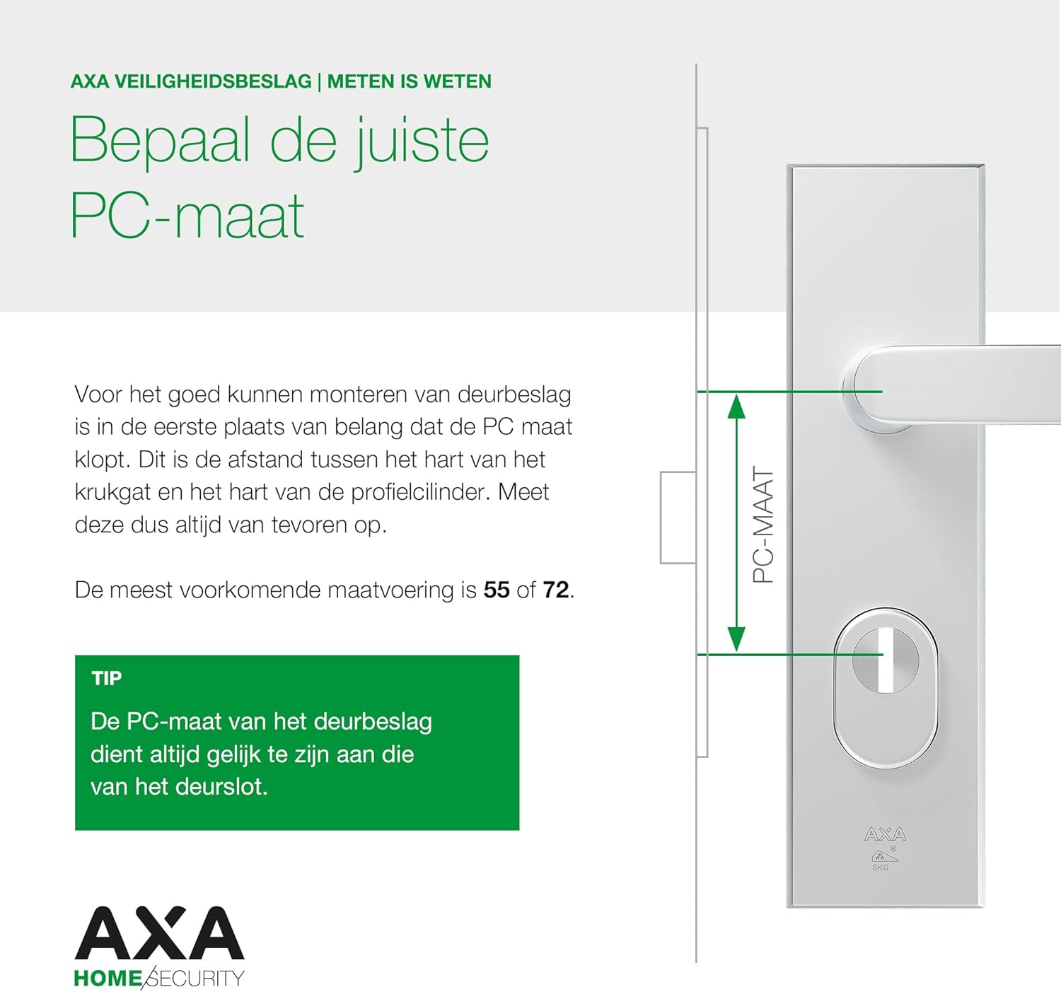 Axa Deurbeslag Set - Curve Plus - Deurkruk Aluminium - Model U - Pc55 Met Kerntrekbeveiliging - Skg***