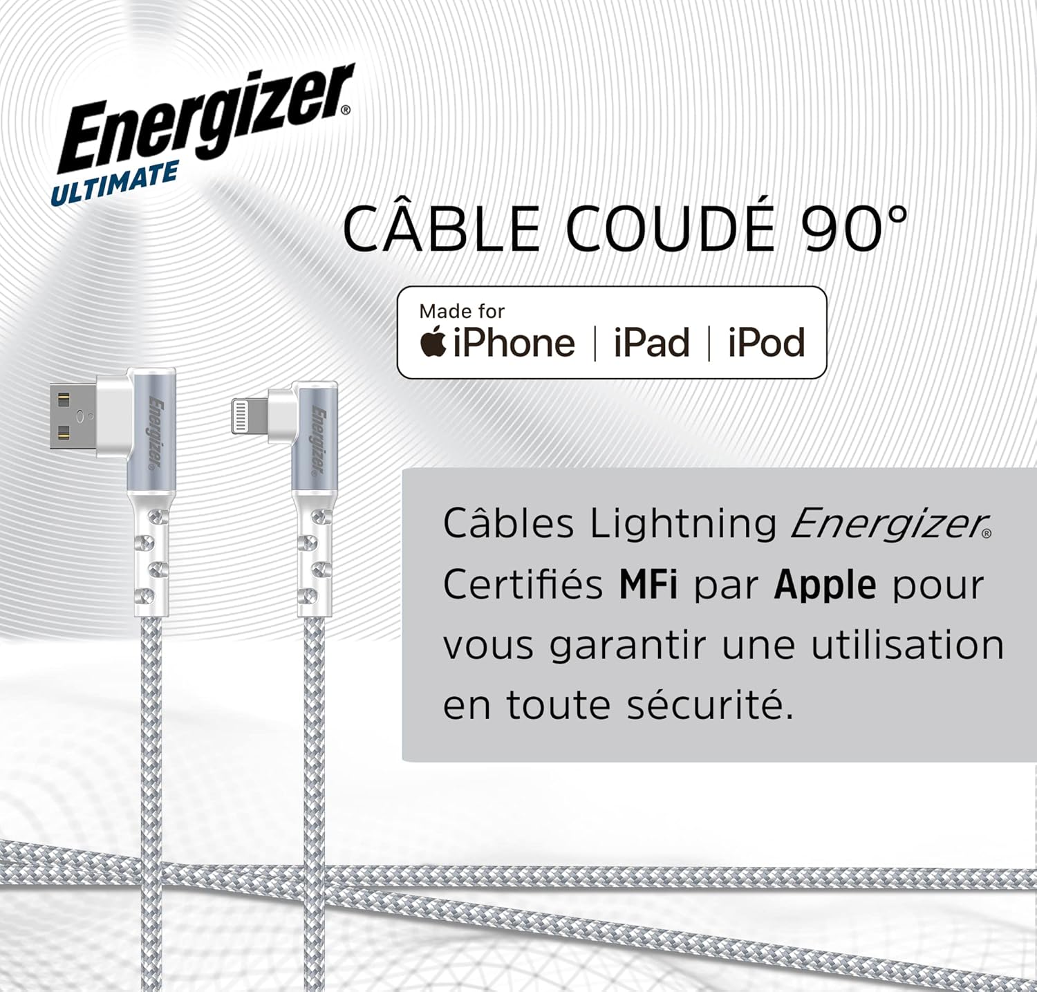 Energizer CABLE 90° LIGHTNING/USB-A - 2M
