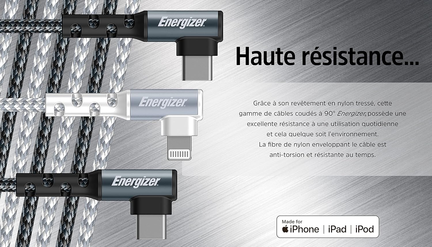 Energizer CABLE 90° LIGHTNING/USB-A - 2M