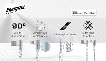 Energizer CABLE 90° LIGHTNING/USB-A - 2M