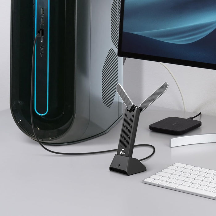 BE6500 Wi-Fi 7 High Gain Wireless USB Adapter, Tri-Band, MLO, Broader Coverage,OFDMA, MU-MIMO and Multi-RU, Data transfers of up to 4.8Gbps with USB 3.0, Flexible & Easy Installation (Archer TBE400UH