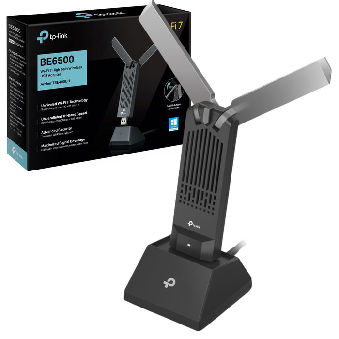 BE6500 Wi-Fi 7 High Gain Wireless USB Adapter, Tri-Band, MLO, Broader Coverage,OFDMA, MU-MIMO and Multi-RU, Data transfers of up to 4.8Gbps with USB 3.0, Flexible & Easy Installation (Archer TBE400UH