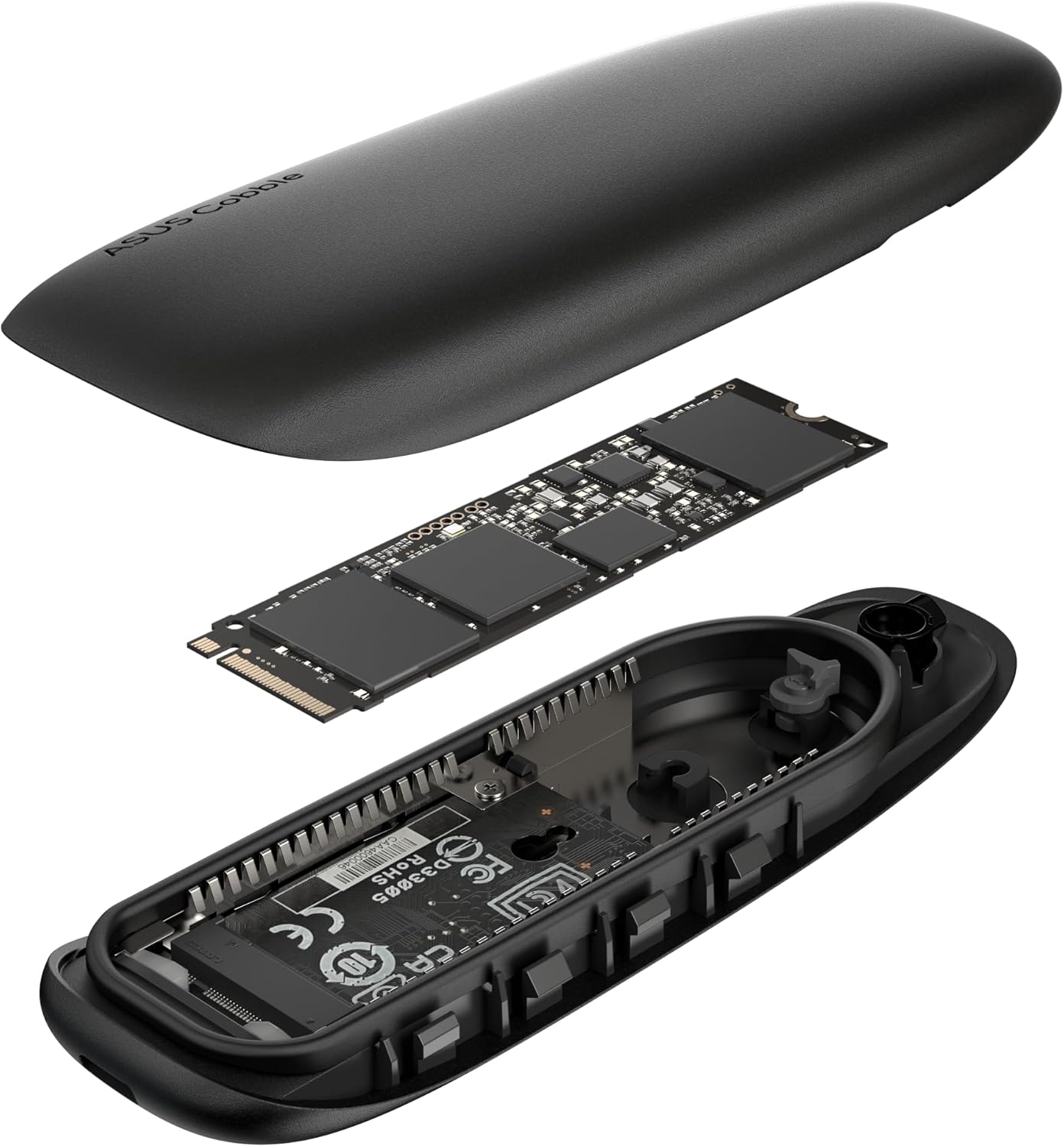 ASUS Cobble - Custodia per SSD USB-C 3.2 Gen 2x1, Velocità fino a 10Gbps, Doppia Interfaccia M.2 NVMe PCIe e SATA, M.2 Q-Latch, Impermeabile e Antipolvere, Compatibile con Windows e macOS, Nero
