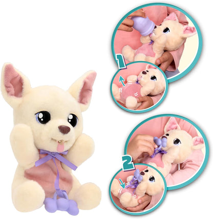 BABY PAWS Yummy Chihuahua, Interactive Plush Puppy to Carry Around Whose Belly Grows When Feeding and Gets Small with Dummy in Mouth - Gift and Toy for Children from 18 Months