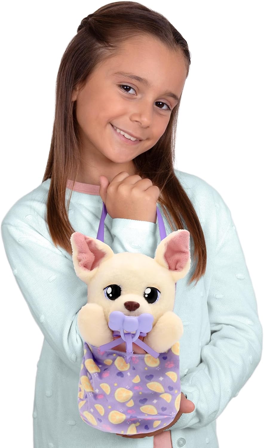 BABY PAWS Yummy Chihuahua, Interactive Plush Puppy to Carry Around Whose Belly Grows When Feeding and Gets Small with Dummy in Mouth - Gift and Toy for Children from 18 Months