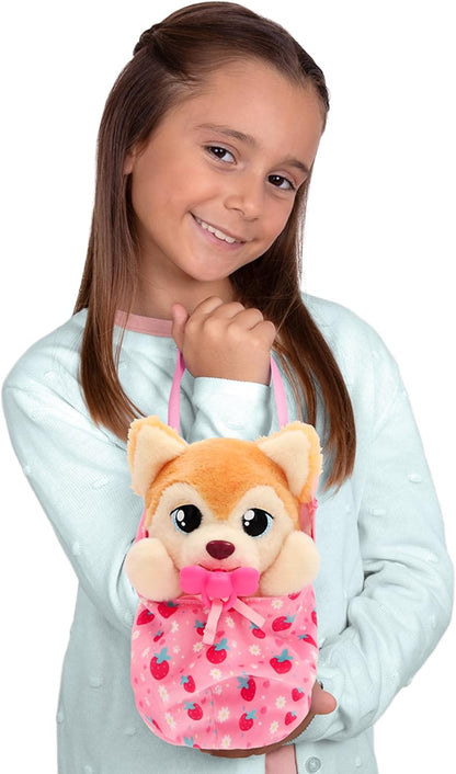 BABY PAWS Yummy Shiba Inu Interactive Plush Puppy to Carry Around Whose Belly Grows When Feeding and Gets Small with Dummy in Mouth - Gift and Toy for Children from 18 Months