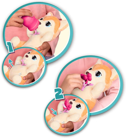 BABY PAWS Yummy Shiba Inu Interactive Plush Puppy to Carry Around Whose Belly Grows When Feeding and Gets Small with Dummy in Mouth - Gift and Toy for Children from 18 Months