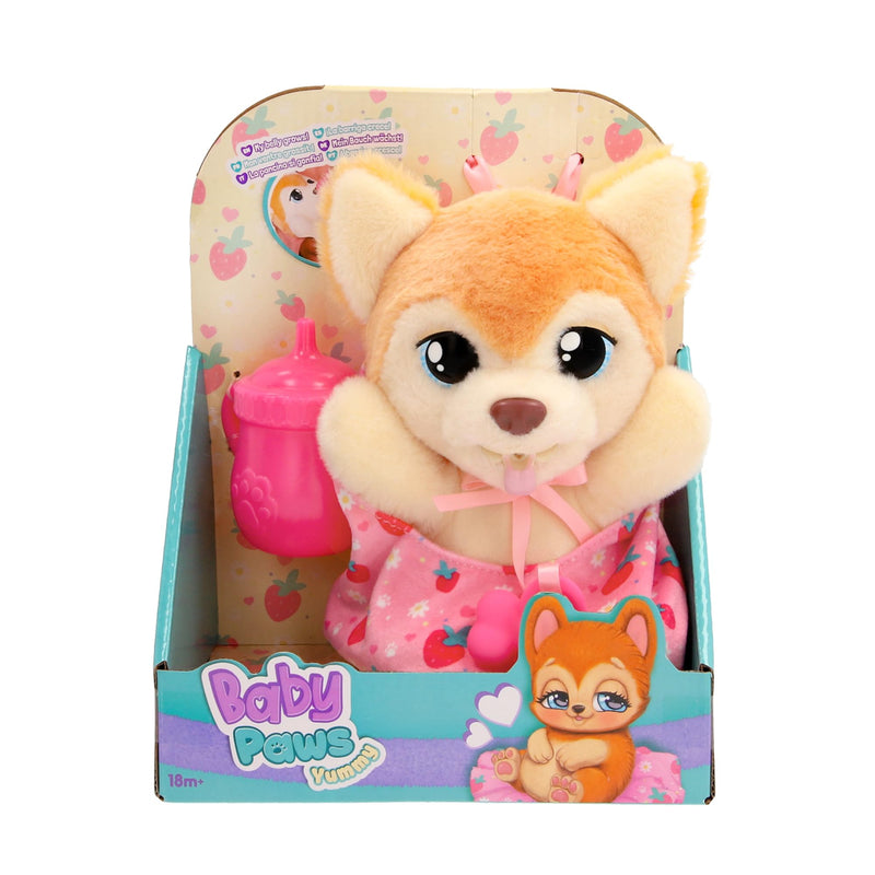 BABY PAWS Yummy Shiba Inu Interactive Plush Puppy to Carry Around Whose Belly Grows When Feeding and Gets Small with Dummy in Mouth - Gift and Toy for Children from 18 Months