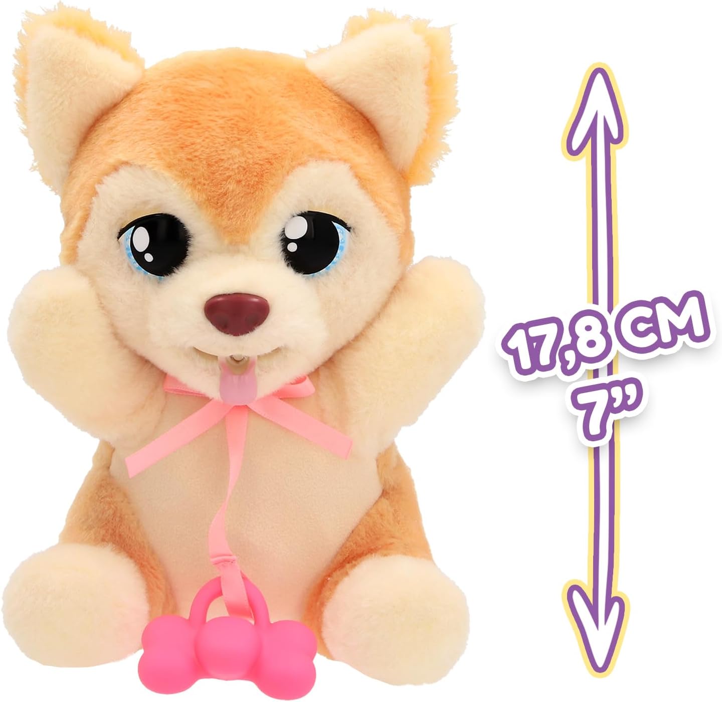 BABY PAWS Yummy Shiba Inu Interactive Plush Puppy to Carry Around Whose Belly Grows When Feeding and Gets Small with Dummy in Mouth - Gift and Toy for Children from 18 Months