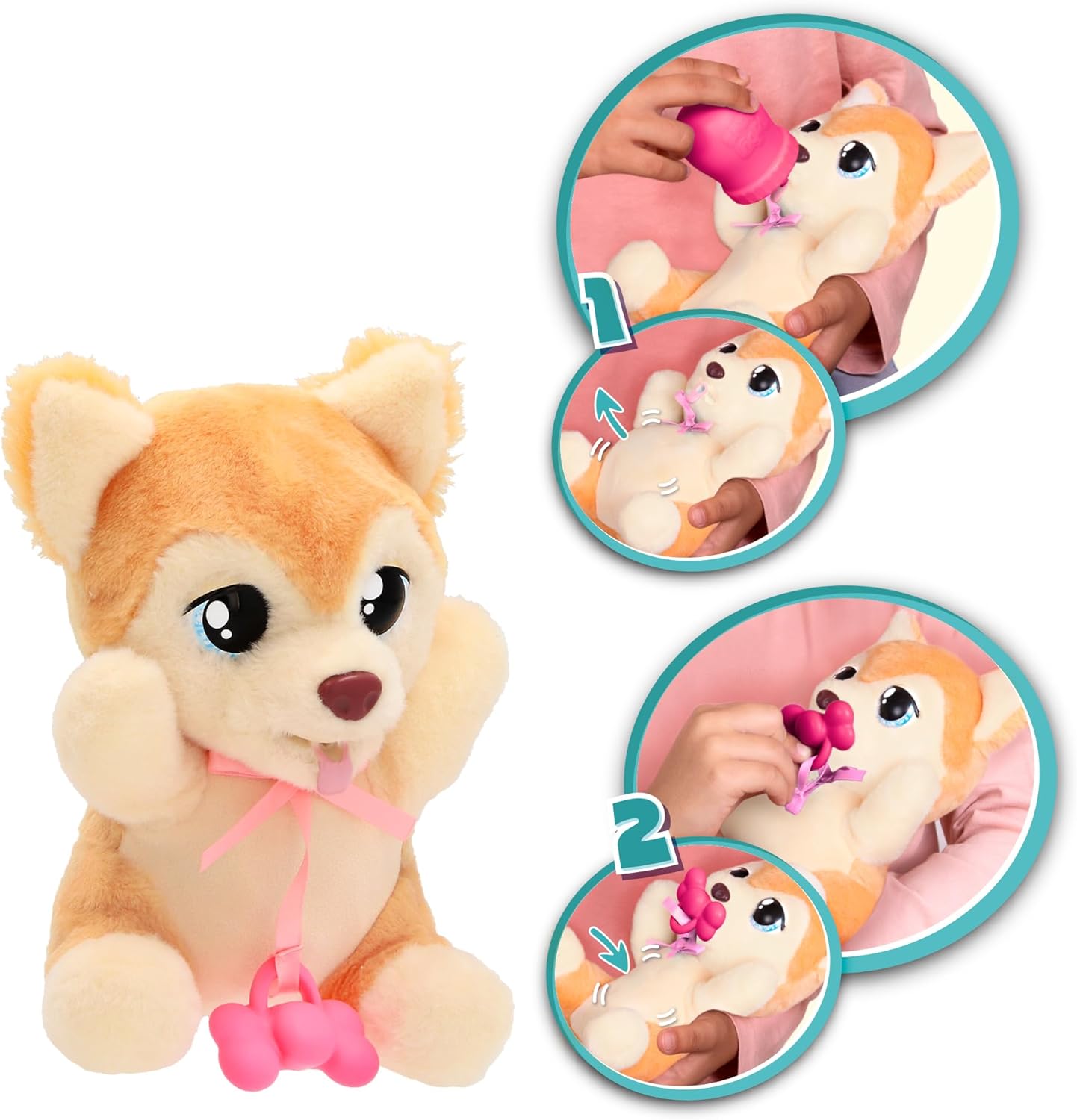 BABY PAWS Yummy Shiba Inu Interactive Plush Puppy to Carry Around Whose Belly Grows When Feeding and Gets Small with Dummy in Mouth - Gift and Toy for Children from 18 Months