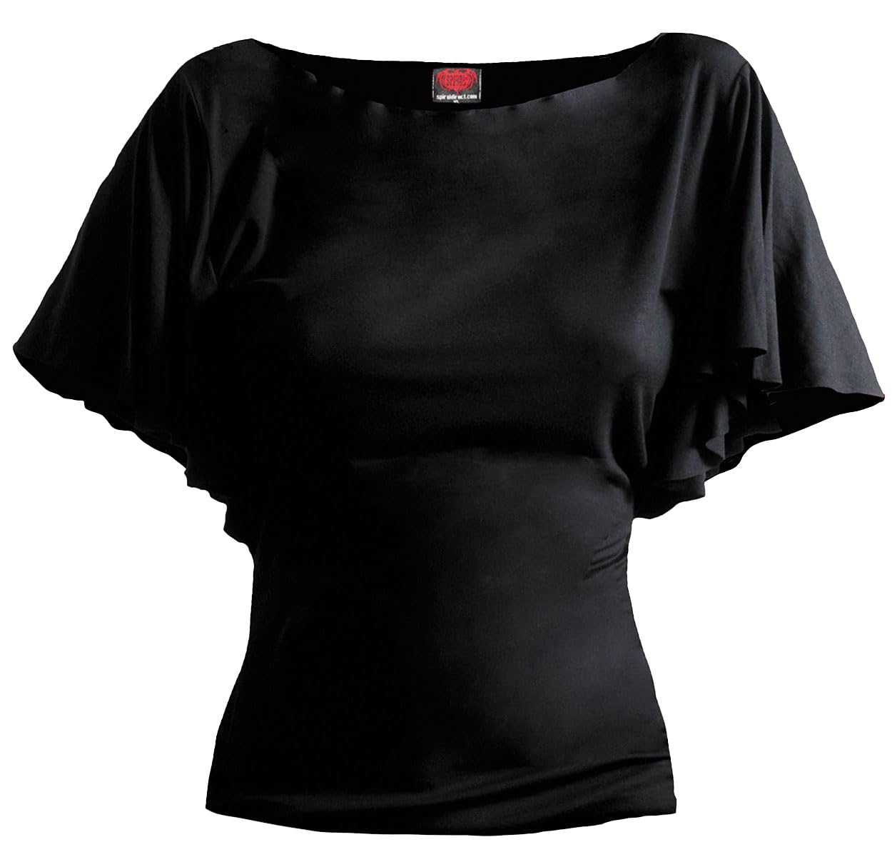 Spiral - Women - Gothic Elegance - Boat Neck Bat Sleeve Top Black Plus Size - XXXX-Large