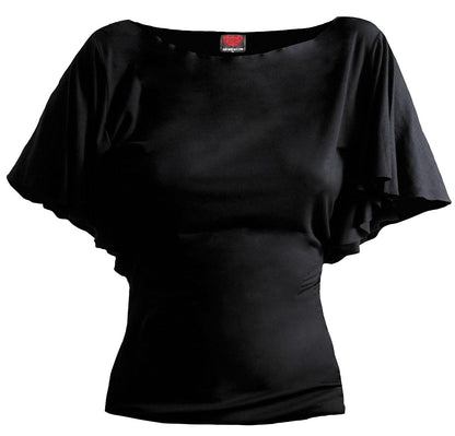Spiral - Women - Gothic Elegance - Boat Neck Bat Sleeve Top Black Plus Size - XXXX-Large