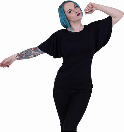 Spiral - Women - Gothic Elegance - Boat Neck Bat Sleeve Top Black Plus Size - XXXX-Large