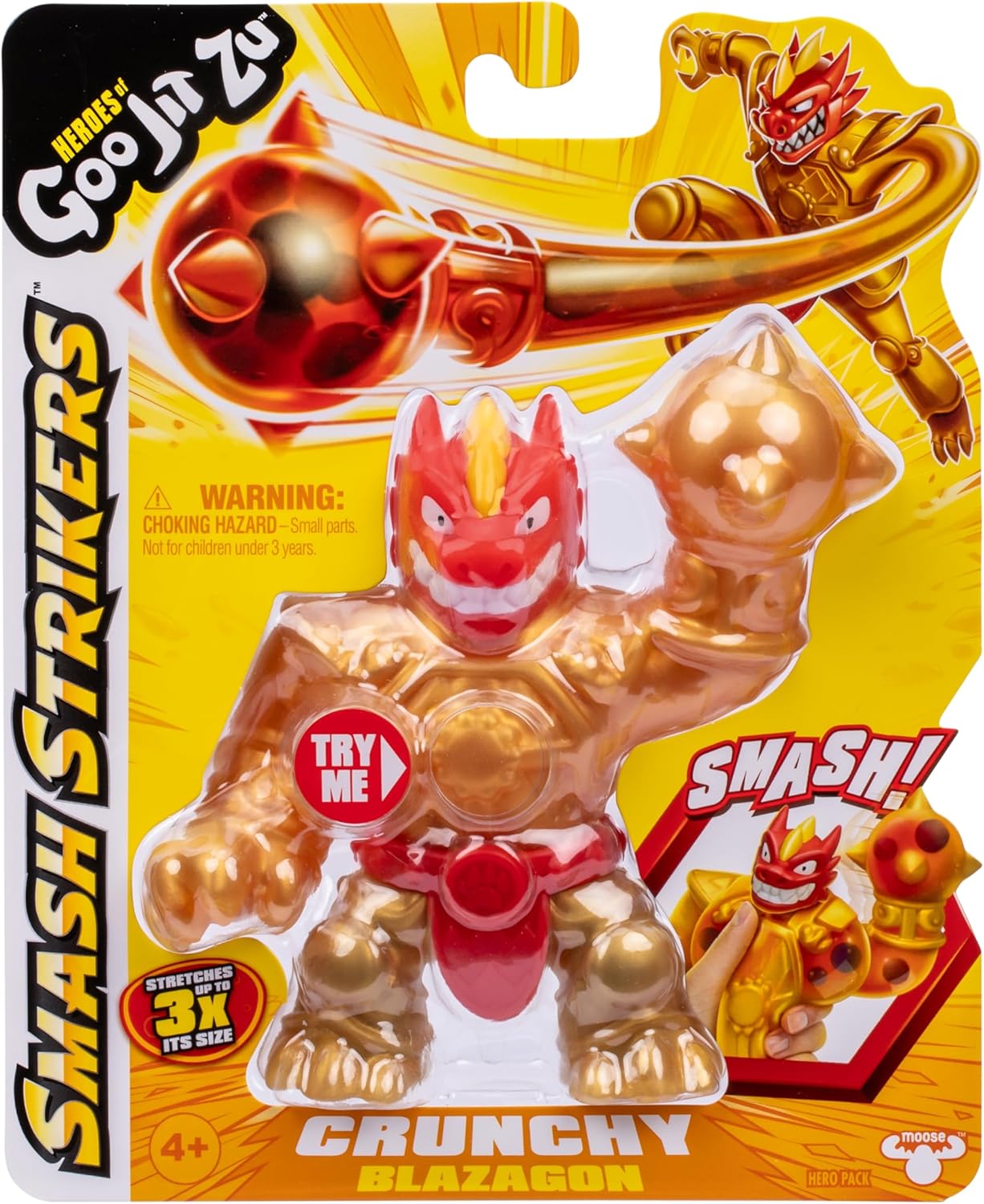 Heroes of Goo Jit Zu Smash Strikers, Crunchy Blazagon, Goo Filled Action Figure Armored with The Ultimate Smashing Fist Weapon, Stretch Him Up to 3 Times His Size - Sensory Toys