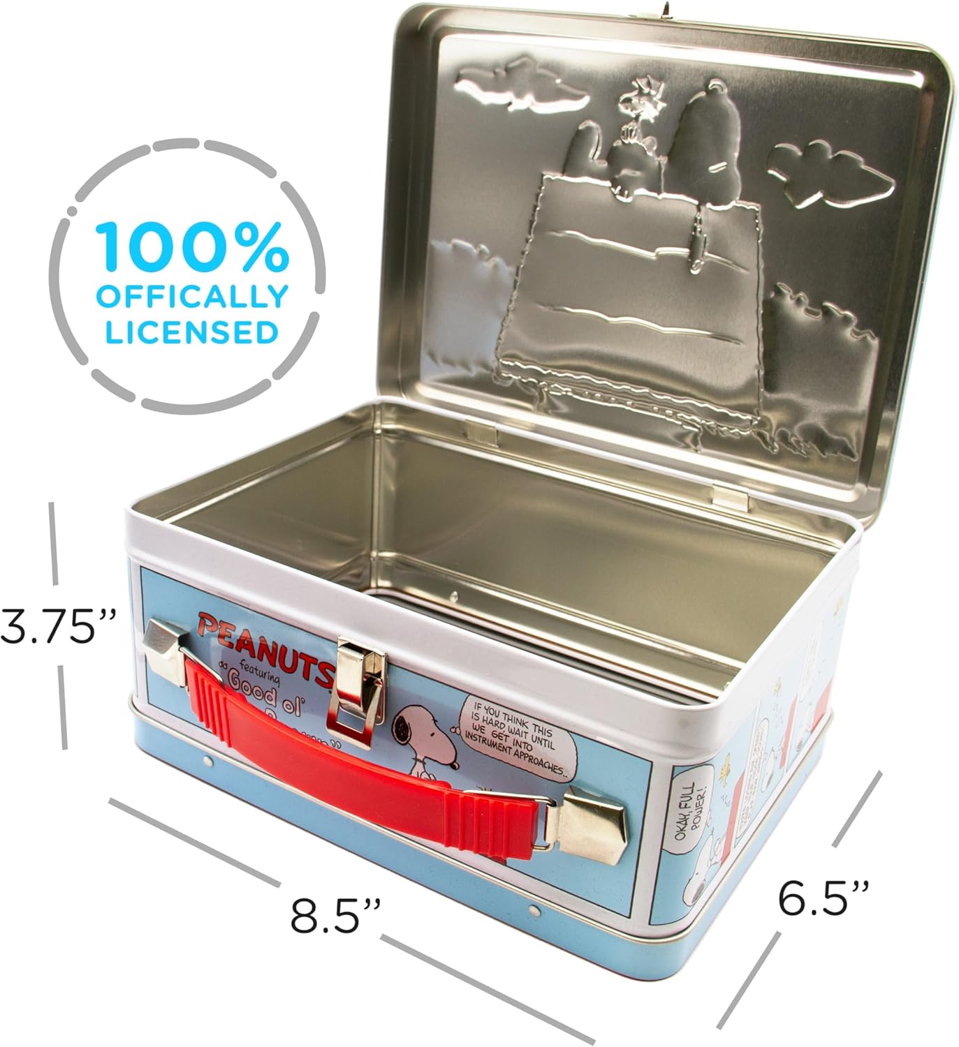 AQUARIUS Peanuts Snoopy Red Dog House Fun Box - Sturdy Tin Storage Box with Plastic Handle & Embossed Front Cover - Officially Licensed Peanuts Merchandise & Collectible Gift