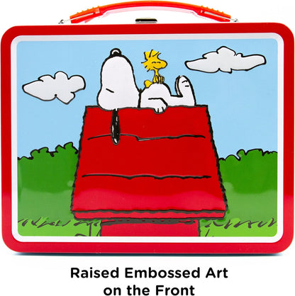 AQUARIUS Peanuts Snoopy Red Dog House Fun Box - Sturdy Tin Storage Box with Plastic Handle & Embossed Front Cover - Officially Licensed Peanuts Merchandise & Collectible Gift
