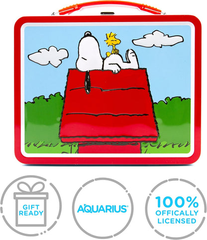 AQUARIUS Peanuts Snoopy Red Dog House Fun Box - Sturdy Tin Storage Box with Plastic Handle & Embossed Front Cover - Officially Licensed Peanuts Merchandise & Collectible Gift
