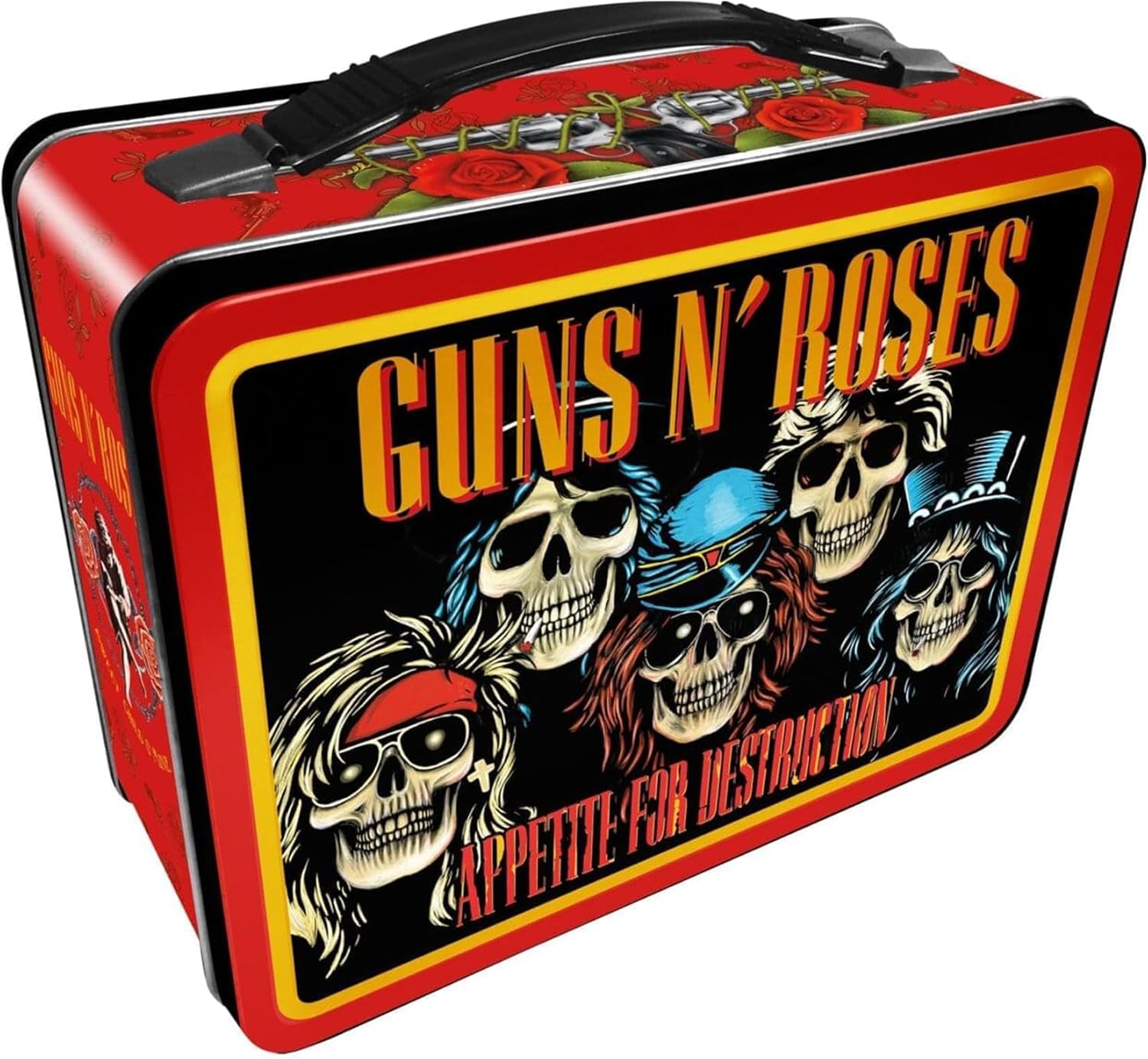 AQUARIUS Guns N’ Roses Fun Box - Sturdy Tin Storage Box with Plastic Handle & Embossed Front Cover - Officially Licensed GNR Merchandise & Collectible Gift