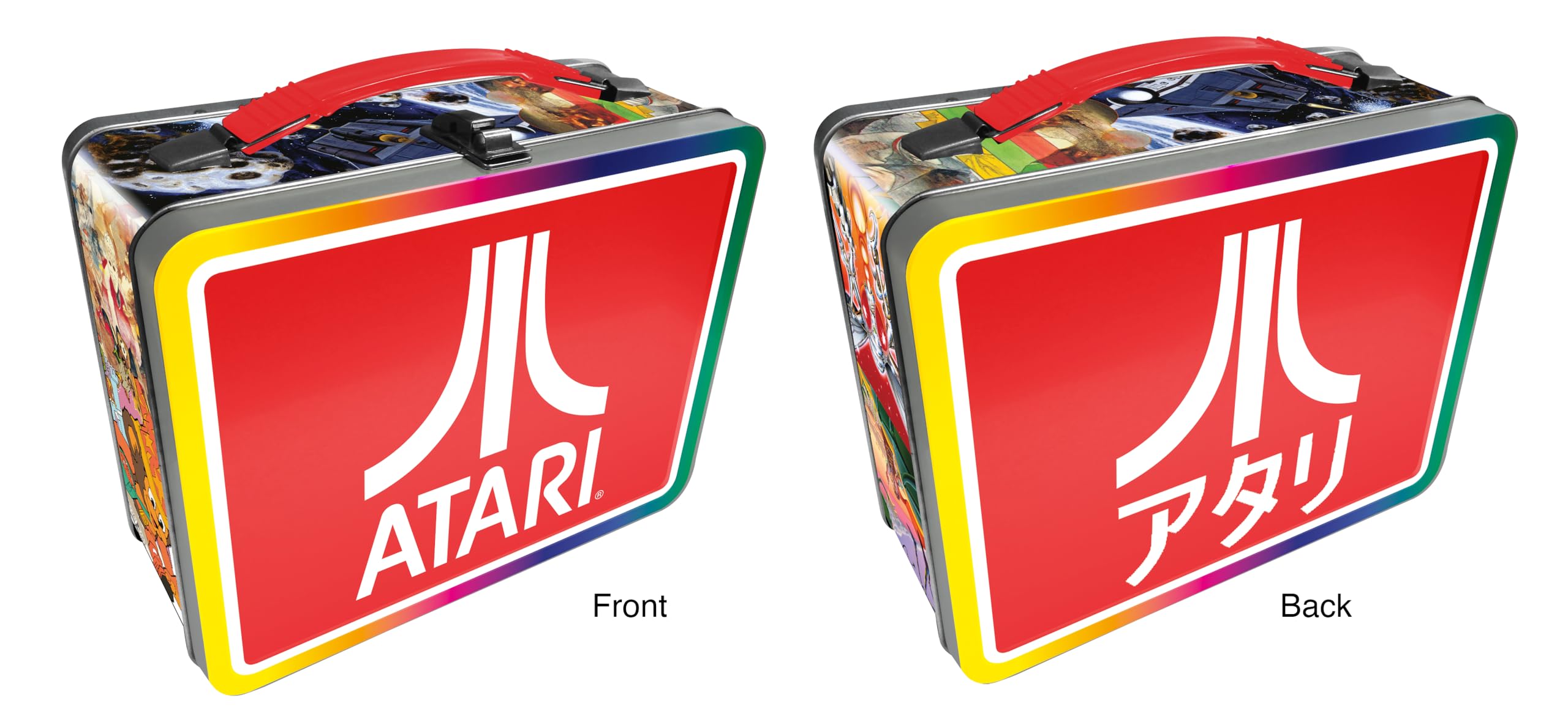 AQUARIUS Atari Fun Box - Sturdy Tin Storage Box with Plastic Handle & Embossed Front Cover - Officially Licensed Atari Merchandise & Collectible Gift