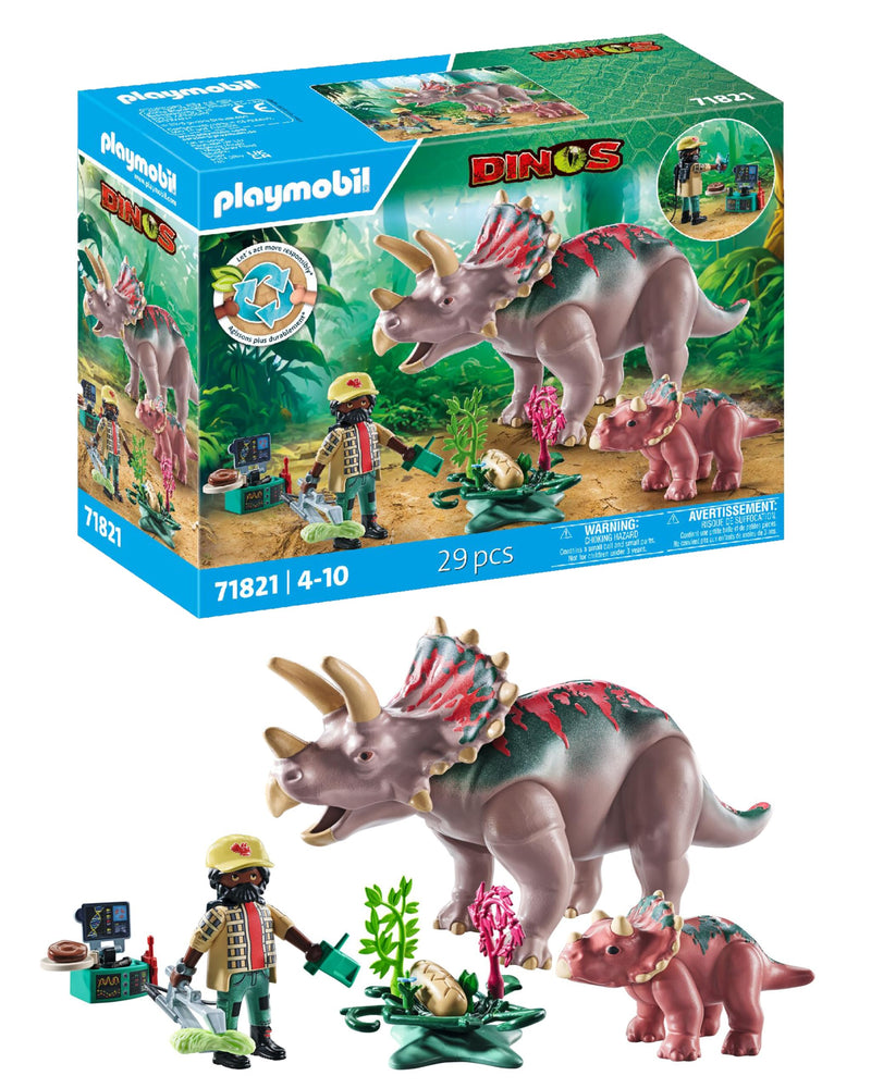 PLAYMOBIL | Dinos | Triceratops met Baby | Dino speelset | Dierenfiguren | Avontuur speelgoed | Voor kinderen van 4+ | 71821