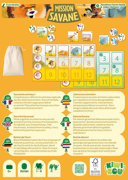 Blackrock Games Mission Savane – gezelschapsspel – spel voor kinderen vanaf 5 jaar – 1 tot 4 spelers – strategie, reflectie – snelle spellen – eenvoudige regels – ideaal voor het gezin – Kiwizou