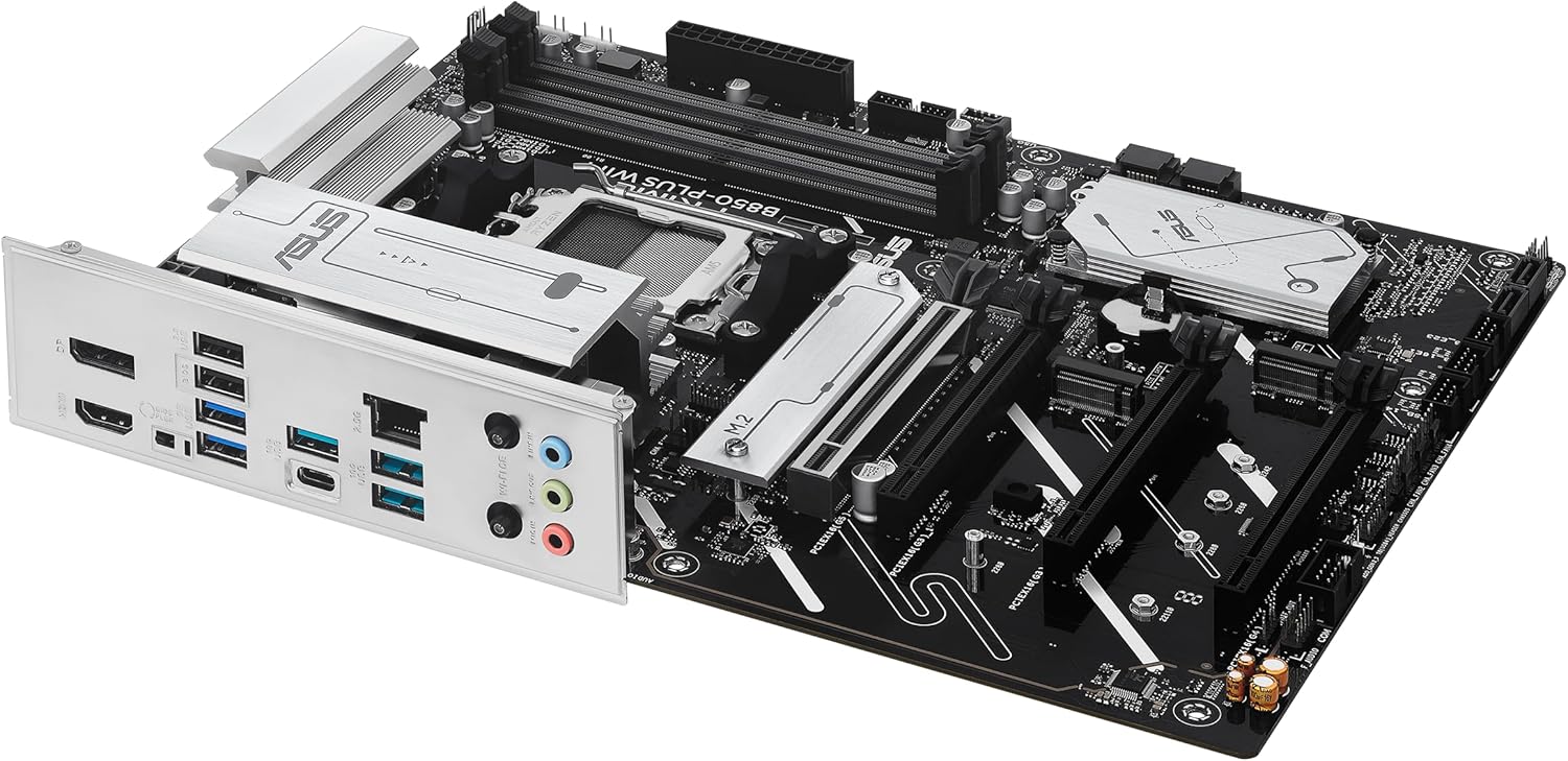 ASUS PRIME B850-PLUS WIFI, AMD ATX Motherboard, 8+2+1 Phase Power, DDR5 Slot, PCIe 5.0, 3 M.2 Slots, Wi-Fi 6E, Ethernet Realtek 2.5Gb, DisplayPort, HDMI, USB-A and USB-C 10Gbps, Aura Sync