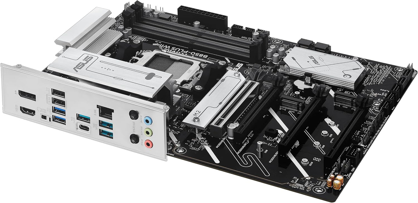 ASUS PRIME B850-PLUS WIFI, AMD ATX Motherboard, 8+2+1 Phase Power, DDR5 Slot, PCIe 5.0, 3 M.2 Slots, Wi-Fi 6E, Ethernet Realtek 2.5Gb, DisplayPort, HDMI, USB-A and USB-C 10Gbps, Aura Sync