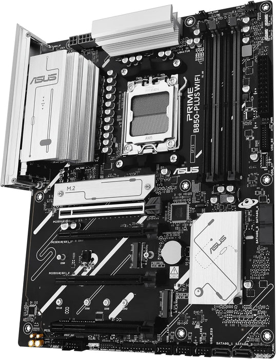 ASUS PRIME B850-PLUS WIFI, AMD ATX Motherboard, 8+2+1 Phase Power, DDR5 Slot, PCIe 5.0, 3 M.2 Slots, Wi-Fi 6E, Ethernet Realtek 2.5Gb, DisplayPort, HDMI, USB-A and USB-C 10Gbps, Aura Sync