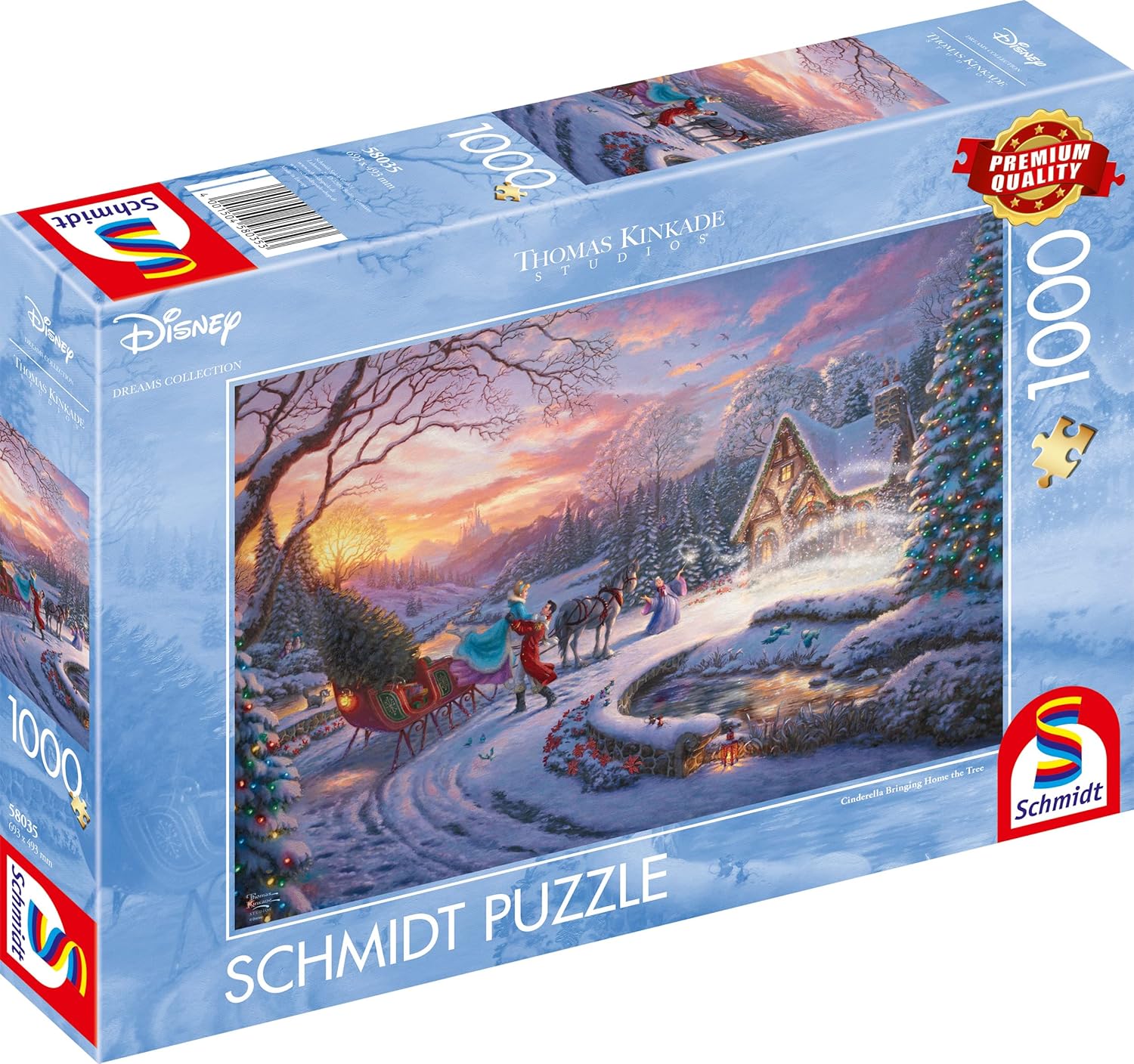 Schmidt Spiele 58035 Disney Cinderella Bringing Home for Christmas Jigsaw Puzzle 1000 Pieces Cardboard Blue (Blue)
