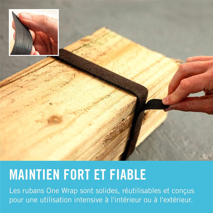 VELCRO Brand | One-Wrap Reusable Ties | Multi-Purpose Ties Perfect Desk Accessories for Cable Management & Home Improvement | Black | 10mm x 15m (Pack of 2