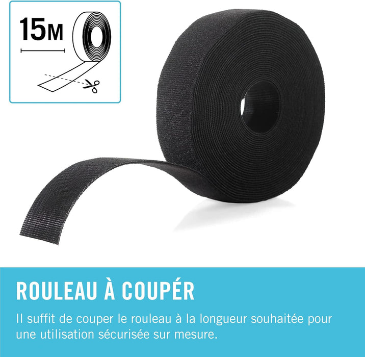 VELCRO Brand | One-Wrap Reusable Ties | Multi-Purpose Ties Perfect Desk Accessories for Cable Management & Home Improvement | Black | 10mm x 15m (Pack of 2