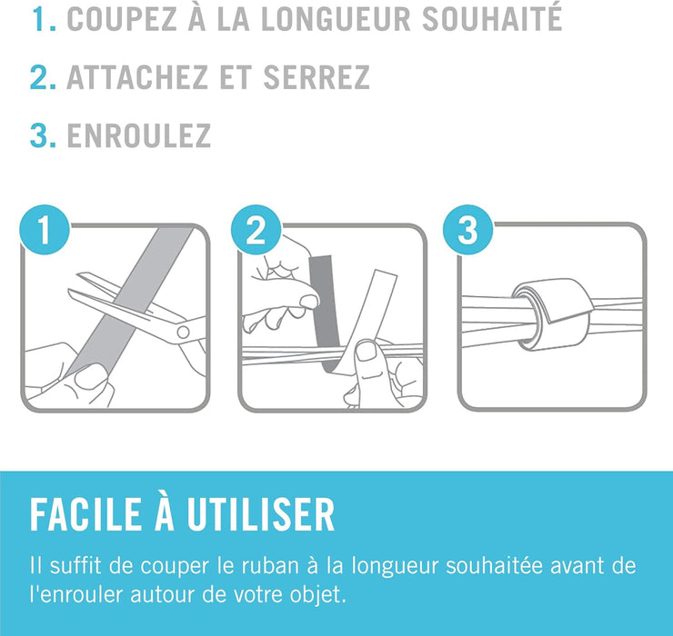 VELCRO Brand | One-Wrap Reusable Ties | Multi-Purpose Ties Perfect Desk Accessories for Cable Management & Home Improvement | Black | 10mm x 15m (Pack of 2