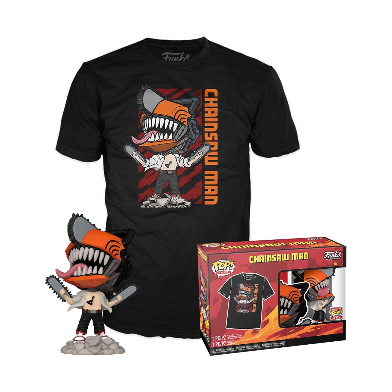 Funko Pop! & Tee: Chainsaw Man Leaping - Large - T-Shirt - Clothes With Collectable Vinyl Figure - Gift Idea - Toys and Short Sleeve Top for Adults Unisex Men and Women - Official Merchandise