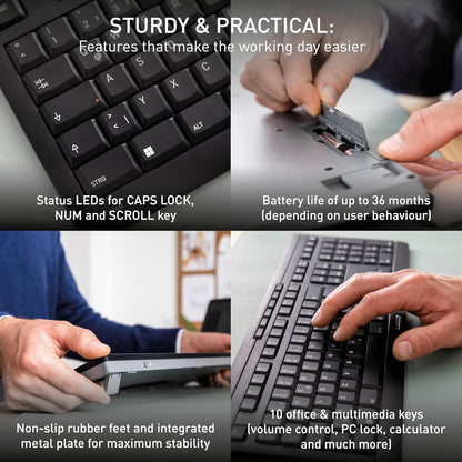 CHERRY STREAM DESKTOP COMFORT, Wireless Keyboard And Mouse Set, UK Layout (QWERTY), 2.4 GHz, Whisper-Quiet Keys, Ergonomic Right-Handed Mouse, Black