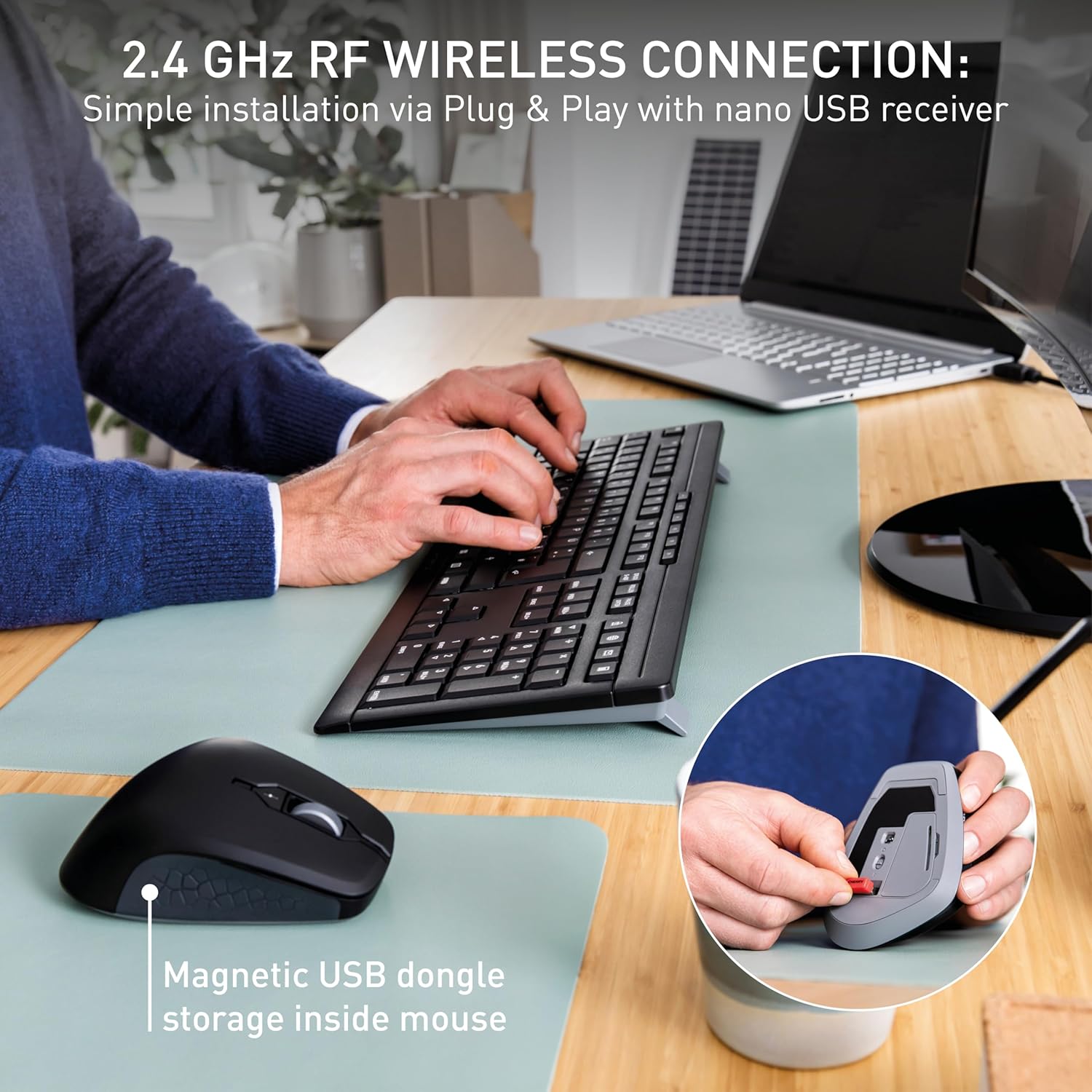 CHERRY STREAM DESKTOP COMFORT, Wireless Keyboard And Mouse Set, UK Layout (QWERTY), 2.4 GHz, Whisper-Quiet Keys, Ergonomic Right-Handed Mouse, Black