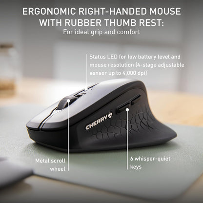 CHERRY STREAM DESKTOP COMFORT, Wireless Keyboard And Mouse Set, UK Layout (QWERTY), 2.4 GHz, Whisper-Quiet Keys, Ergonomic Right-Handed Mouse, Black