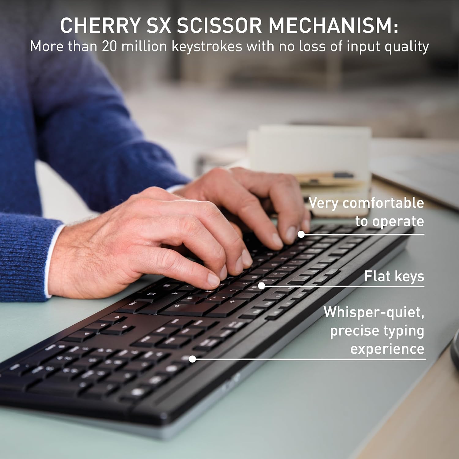 CHERRY STREAM DESKTOP COMFORT, Wireless Keyboard And Mouse Set, UK Layout (QWERTY), 2.4 GHz, Whisper-Quiet Keys, Ergonomic Right-Handed Mouse, Black