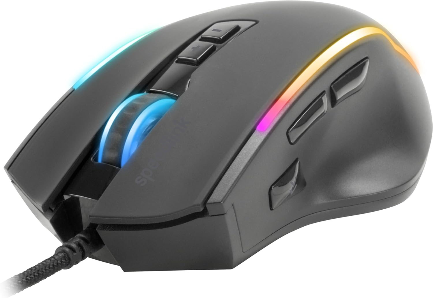 Speedlink DECUS NX Gaming Mouse - RGB gamingmuis met kabel, meerkleurige RGB-verlichting, continue vuurknop, tot 12800dpi, 1000Hz, programmeerbaar, bedraad via USB, ommantelde kabel, zwart
