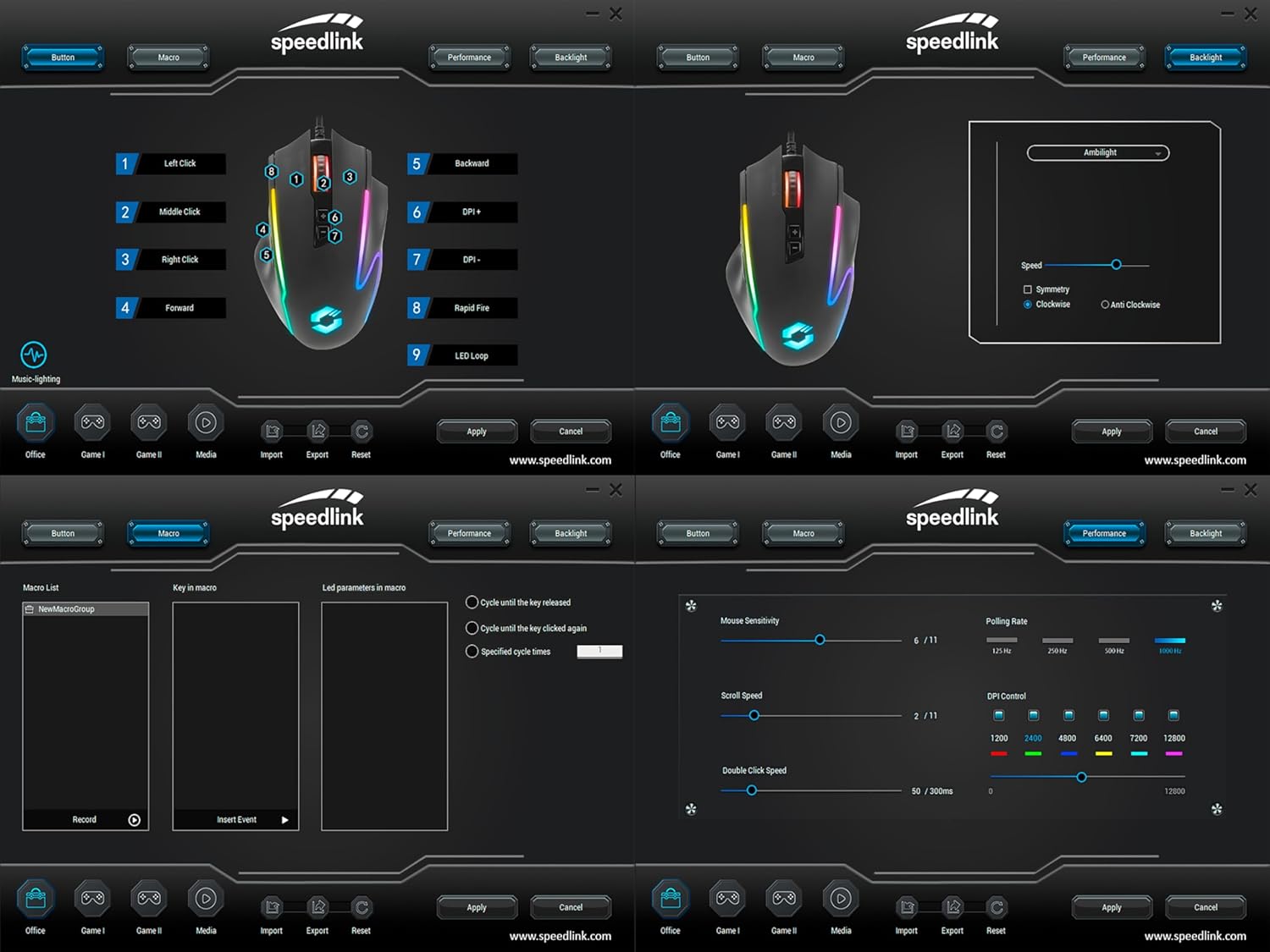 Speedlink DECUS NX Gaming Mouse - RGB gamingmuis met kabel, meerkleurige RGB-verlichting, continue vuurknop, tot 12800dpi, 1000Hz, programmeerbaar, bedraad via USB, ommantelde kabel, zwart