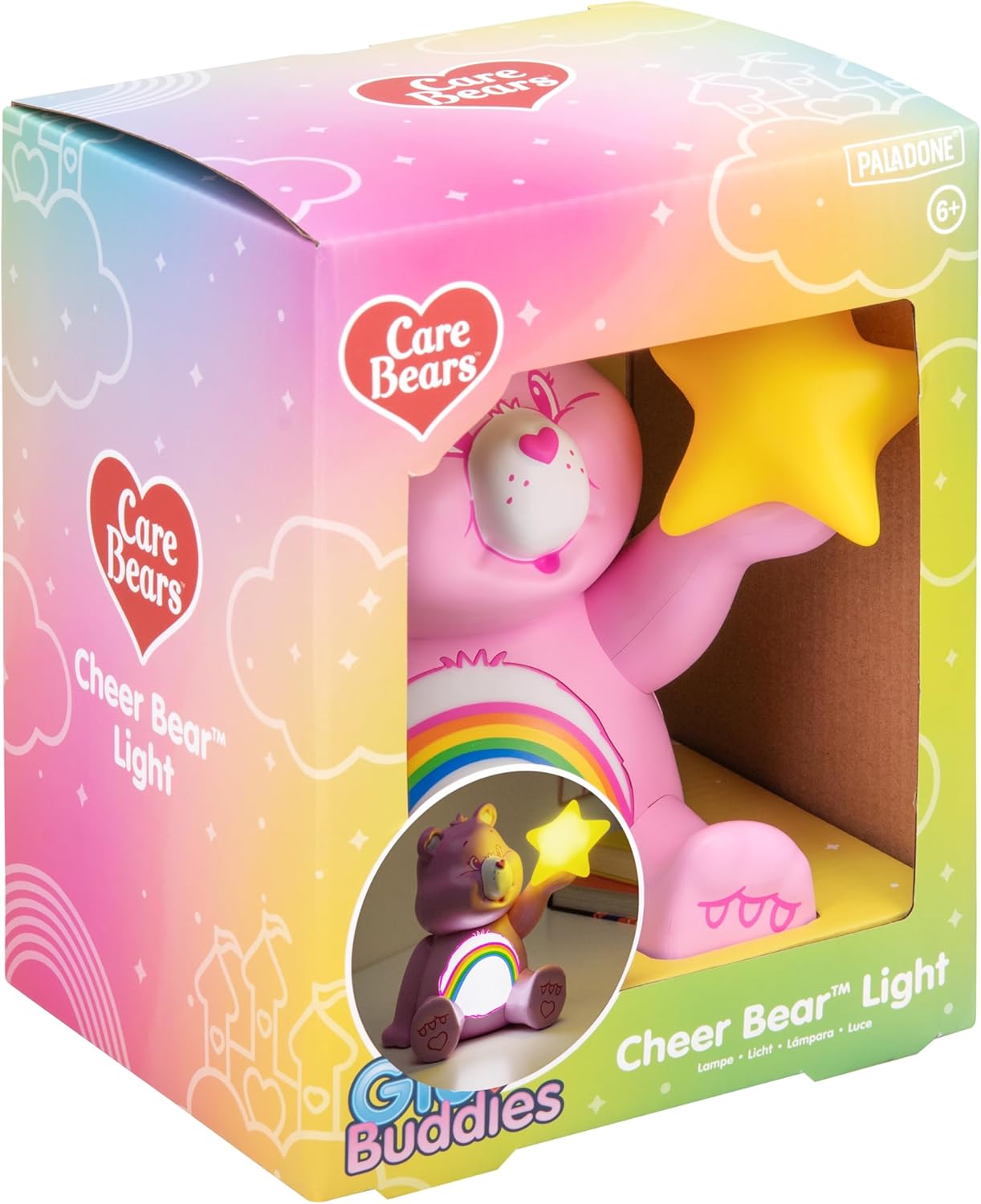 Paladone GloBuddies-Nachtlicht Hurrabärchi von den Glücksbärchi, offiziell lizenzierte 3D-LED-Stimmungslampe, batteriebetrieben, Schlafzimmer- und Schreibtischdekoration, Sammlerstück, Fangeschenk