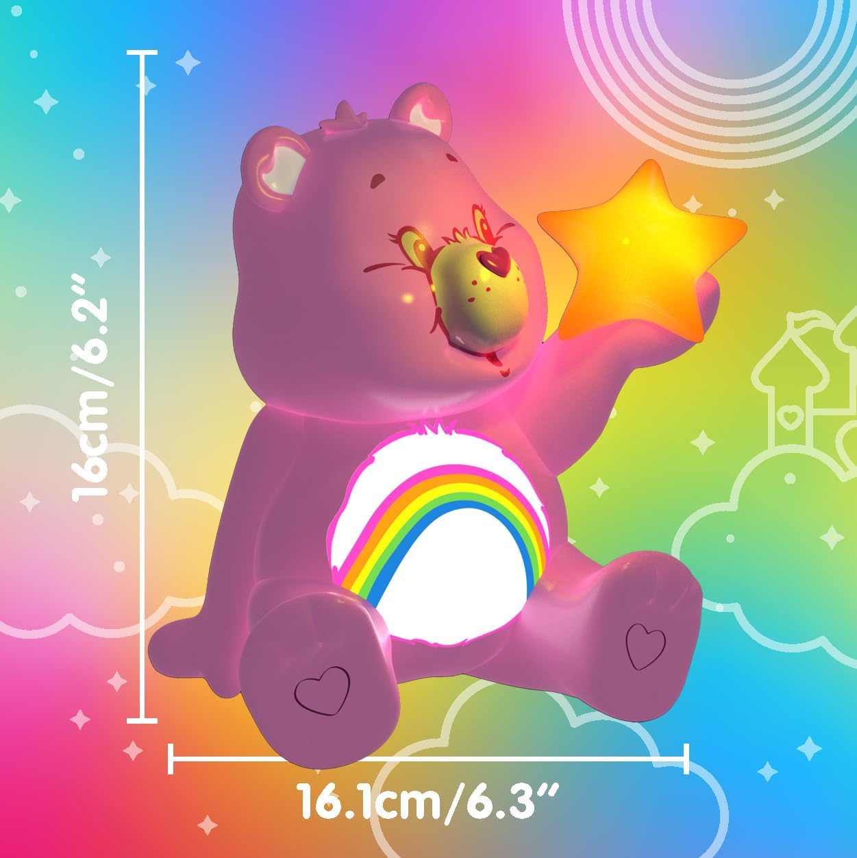 Paladone GloBuddies-Nachtlicht Hurrabärchi von den Glücksbärchi, offiziell lizenzierte 3D-LED-Stimmungslampe, batteriebetrieben, Schlafzimmer- und Schreibtischdekoration, Sammlerstück, Fangeschenk