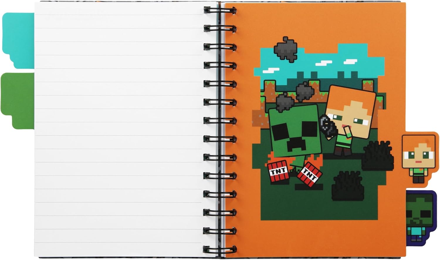 Paladone Minecraft Notebook Schreibwaren-Set für Jungen, offiziell lizenzierter A5 Spiral-gebundener Planer mit 4 Trennwänden und Lineal, Back to School Supplies