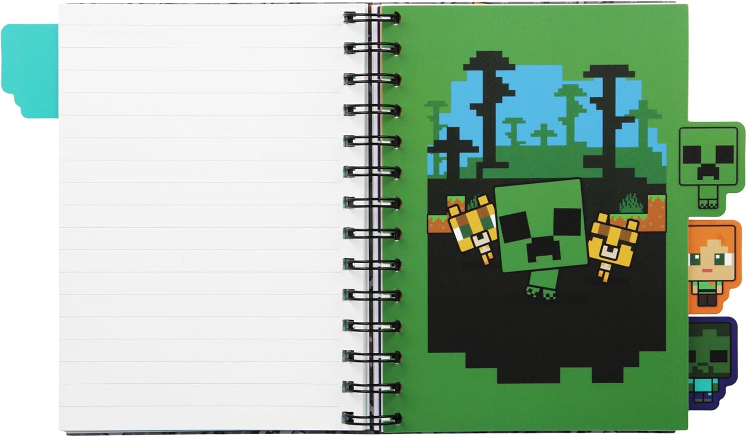 Paladone Minecraft Notebook Schreibwaren-Set für Jungen, offiziell lizenzierter A5 Spiral-gebundener Planer mit 4 Trennwänden und Lineal, Back to School Supplies