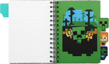 Paladone Minecraft Notebook Schreibwaren-Set für Jungen, offiziell lizenzierter A5 Spiral-gebundener Planer mit 4 Trennwänden und Lineal, Back to School Supplies