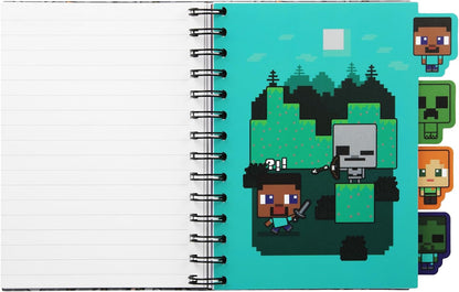 Paladone Minecraft Notebook Schreibwaren-Set für Jungen, offiziell lizenzierter A5 Spiral-gebundener Planer mit 4 Trennwänden und Lineal, Back to School Supplies